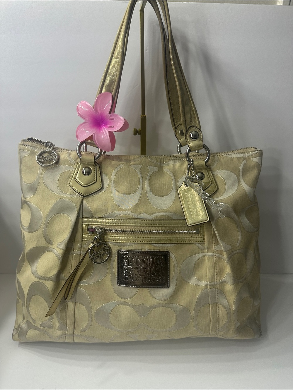 Coach Poppy Signature Glam Tote Gold & Gray Bag